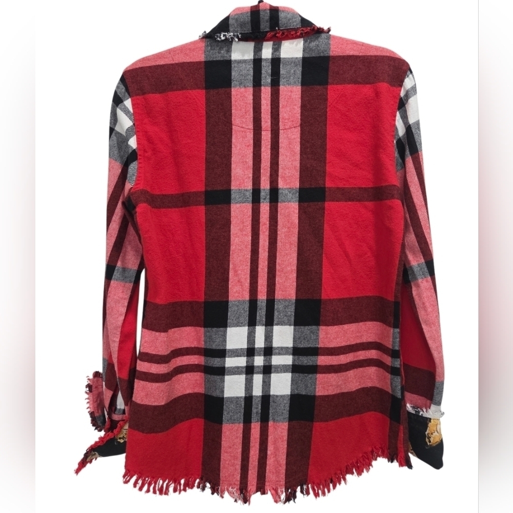 Dizzy-Lizzie Cape Cope Flannel Plaid Fringe Bottom Tunic,NWOT, Small - Picture 4 of 9
